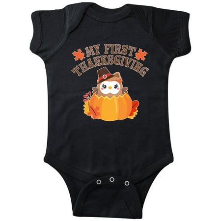 

Inktastic My 1st Thanksgiving Cute Owl in Pumpkin Gift Baby Boy or Baby Girl Bodysuit