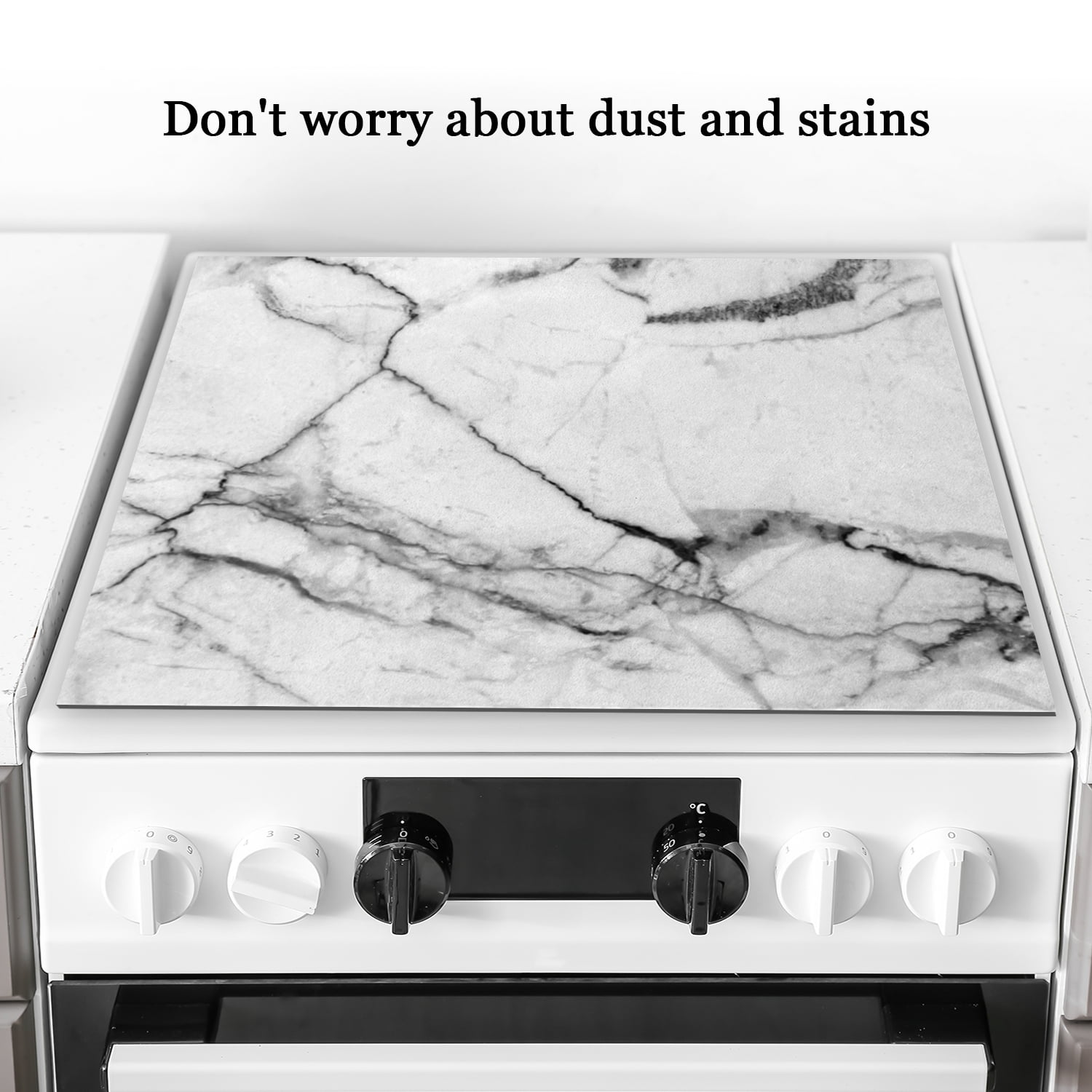Stove Top Covers For Glasstop Stoves, White and Black Marble Print Modern Decor Oilproof Mat, Multifunctional Protector Decorative Pad for Kitchen RV (28×20 Inch)