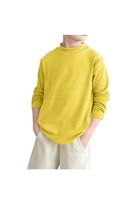 Children's Thermal Tops Unisex Girls Boys Soft Comfy Mock Neck Long Sleeve Ribbed T Shirts Base Layer Tops(Yellow,15-16 Years)