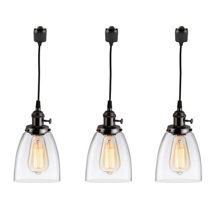 

Kiven H Type Track Lighting Pendants Kitchen Island Chandelier Modern Pendant Hanging Ceiling Lighting Fixture w/ Bell Clear Glass Shade Blacp Pearl - 3 Pack