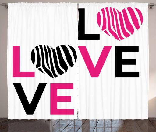 Pink Zebra Curtains 2 Panels Set I Love You Calligraphy Zebra