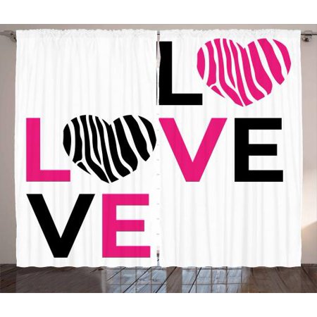 Pink Zebra Curtains 2 Panels Set I Love You Calligraphy Zebra