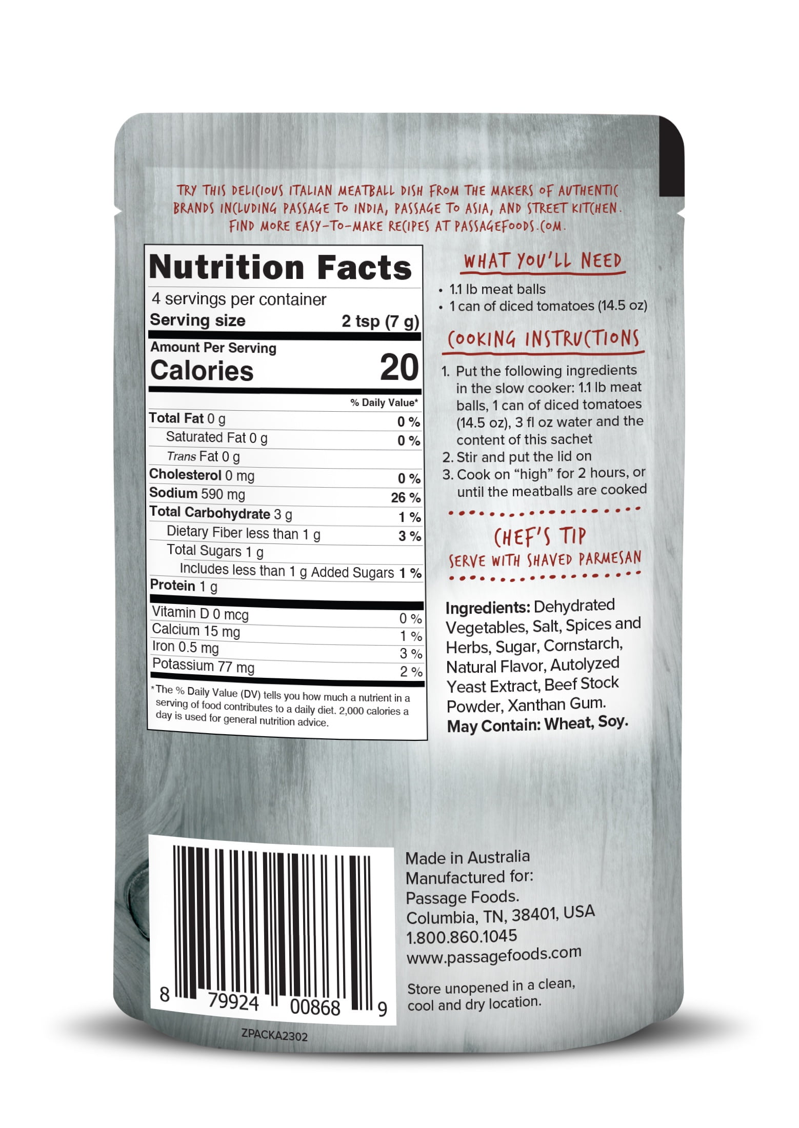 (3 pack) Passage Foods Italian Meatball Seasoning Mix, 1 oz