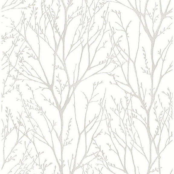 NuWallpaper White Treetops Vinyl Peel And Stick Wallpaper, 216-in by 20.5-in, 30.75 sq. ft.