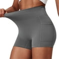 thumbnail image 2 of Zedker Women's High Stretch Workout Shorts Seamless Shaping Running Biker Yoga with Side Pockets Gray Plus XL, 2 of 9
