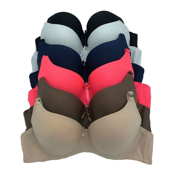 6 Piecec Full Cup/Demi Wired Gentle Pushup Push Up Bra B/C (38B)