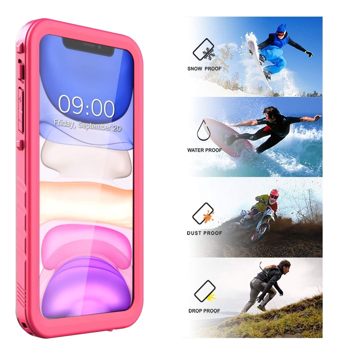 SPORTLINK Waterproof Case for iPhone 11 Shockproof Dustproof Built-in Phone Screen Protector Rugged Cover 6.1 inch - Frosted Pink