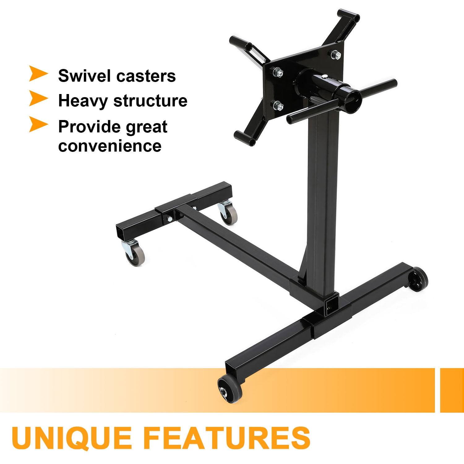 Kojem Rotating Engine Stand 1000 LBS Auto Truck Motor Hoist Dolly Mover Jack with Caster Wheels 360 Degree Rotating Head Caster Wheels Adjustable Arms Auto Repair Rebuild Jack - Black Finish
