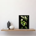 thumbnail image 2 of Vibrant Bright Lime Green Black Cream Jungle Leaf Pattern with Bird Modern Vintage Linocut Illustration Artwork Framed Wall Art Print A4, 2 of 4