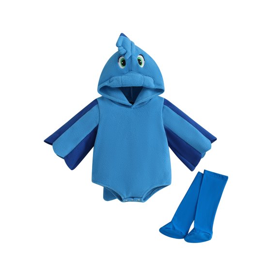BemeyourBBs Boys Hooded Romper Long Sleeve Fish Jumpsuit with Leg Warmers