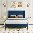 thumbnail image 2 of Amolife Full Size Platform Bed Frame with Velvet Upholstered Wingback Headboard, No Box Spring Needed, Dark Blue, 2 of 9