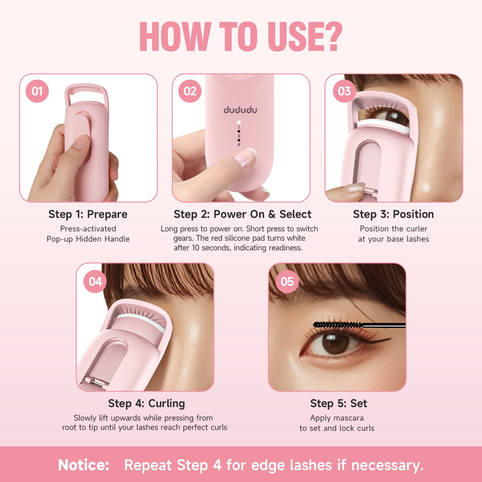 Heated Eyelash Curler, Portable Travel-Size Mini Electric Heated Lash Curler - 2-Level Adjustable Temp & Type-C Recharge, 10S Heat 3S Style 24H Lift for Long-Lasting Natural Effortless Curves