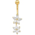 thumbnail image 3 of Avariah Diamonds Solid 14k Yellow Gold 14 Gauge CZ 2-Flower Dangle Belly Ring - 36mm, 3 of 6