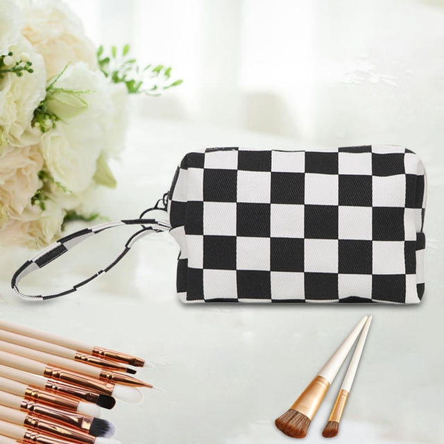 Neceser de lona para maquillaje Salvador organizador de mano multiusos Tela escocesa blanca negra