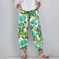 thumbnail image 1 of Pantalon Large pour Femmes Mode Décontractée avec Poches Taille Haute Élastique Imprimé Sport Coton Lin Capris pour Femmes Été Décontracté, 1 of 5