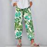 Pantalon Large pour Femmes Mode Décontractée avec Poches Taille Haute Élastique Imprimé Sport Coton Lin Capris pour Femmes Été Décontracté