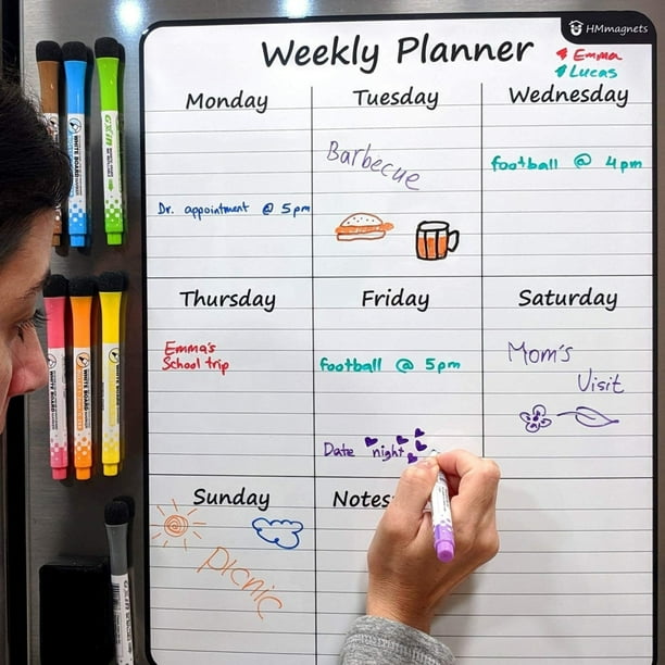 Large DryErase Weekly Calendar + Free Bonus 3 Grocery/toDo