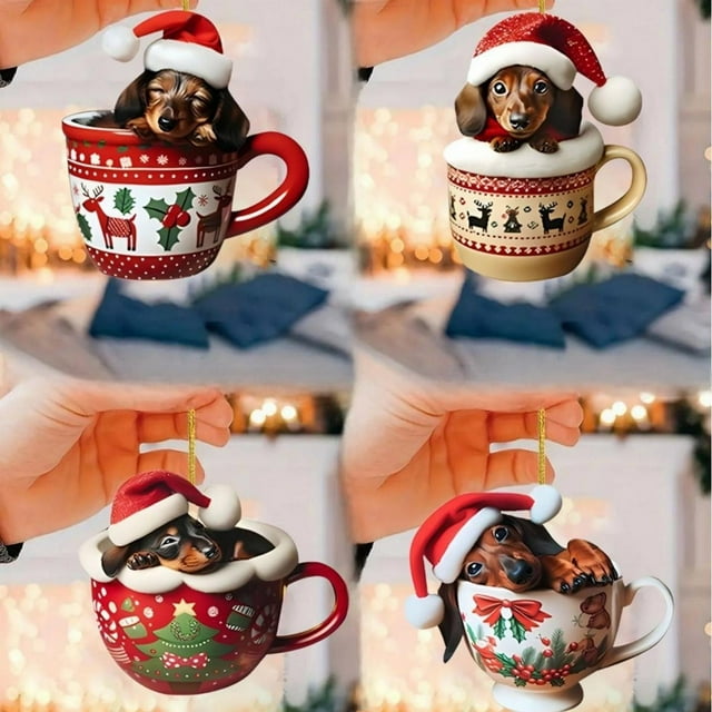 Adorno Navideño para Coche con Forma de Perro | Adorno para El Hogar | Plástico Hecho a Mano | a Todo Color | Tamaño: 8 X 0,4 Cm | 1 Unidad