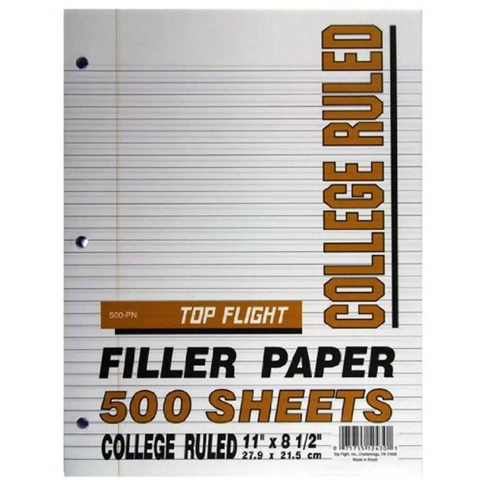 top flight filler paper, 11 x 8.5 inches, college rule, 500 sheets