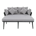 thumbnail image 4 of Royard Oaktree Patio Daybed, Outdoor Sofa Bed with Woven Nylon Rope Backrest and Metal Legs, 2-person Daybed with Cushions and Pillows, Patio Furniture Sun Bed for Backyard Poolside, Black+Grey, 4 of 7