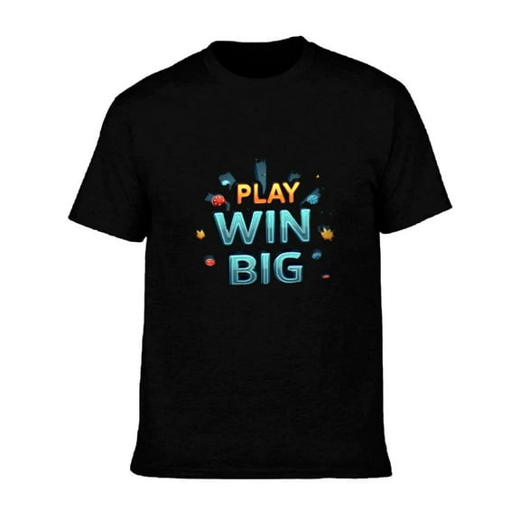 Men's Cotton Short Sleeve T-Shirt - " PLAY WIN BIG " Graphic Tee with Colorful Gaming Design Pixel Art & Abstract Shapes