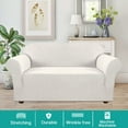 thumbnail image 2 of Turquoize 1-Piece Comfy Jacquard Spandex Loveseat Stretch Slipcover, Ivory, 2 of 7
