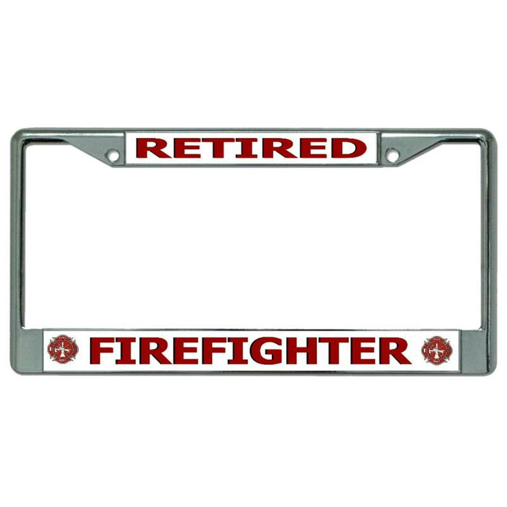 Firefighter Retired Chrome License Plate Frame