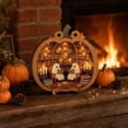 thumbnail image 2 of Halloween Wooden Lighted Pumpkin for Tabletop, Light Up Pumpkin Ghost Lamp Lantern Shadow Box Halloween Table Decorations Ornament Lighted Pumpkin With Scene, 2 of 8