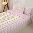 thumbnail image 3 of Castle Fairy Plaid Gold Letter M Zipper Twin Comforter Sets with Fitted Sheet and 2 Pillowcases for Girls,Minimalism Checkered Zipper Bedding Set,4-Piece,Reversible, 3 of 6