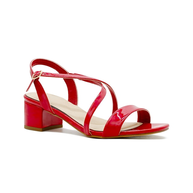 Sandalia Abierta Para Dama Tiras Charol Rojo Con Broche rojo 25.5
