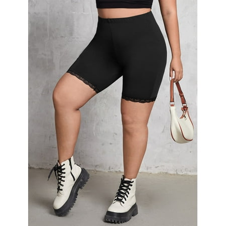 

Black Casual Women s Plus Lace Trim Biker Shorts 2022 2XL(16) Y060D