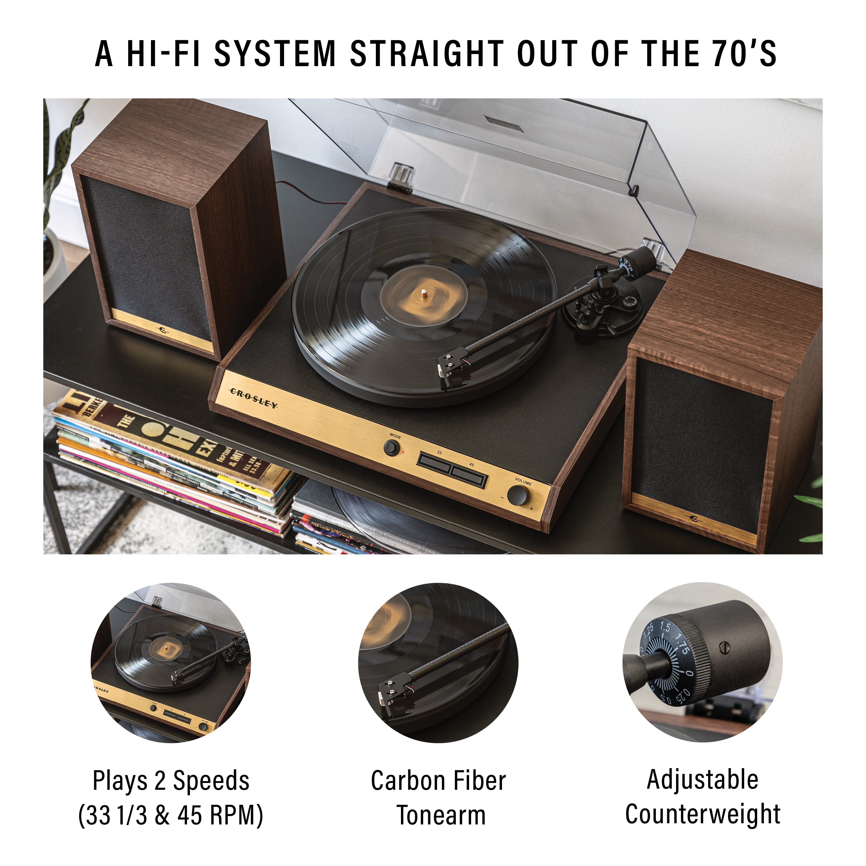ON STAGE PK-RT1200 外箱付き ゴールド ブラック Crosley C72 Bluetooth Vinyl Record Player 120W Speakers, 2-Speed