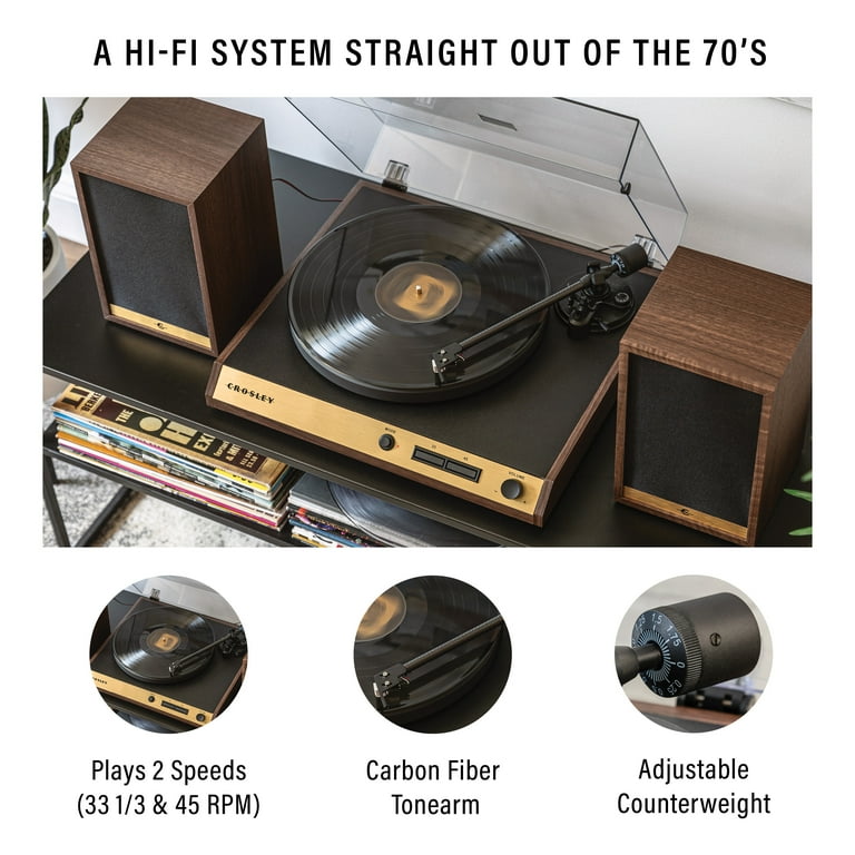 Crosley C72 Bluetooth Vinyl Record Player 120W Speakers, 2-Speed