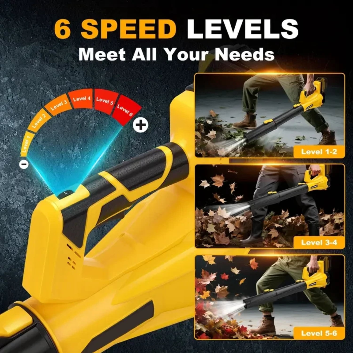 Cordless Leaf Blower with 2 Batteries, 580 CFM 160 MPH, 6 Speed Levels, Lightweight & Ergonomic Design for Wet Leaves, Snow, Debris, Driveway, Patio, Lawn