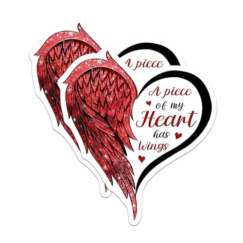 (2 Pack) Heart Wing Shape Magnets - Inspirational Phrase - Decorative Red Black Heart Magnets - 5" On Longest Side - for Cars, Fridges, Toolboxes - Made in USA - MAG6124