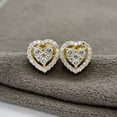 thumbnail image 3 of Sparkle Jewels 14k Yellow Gold Plated Round Cut Diamond Women Heart Stud Earrings, 3 of 4