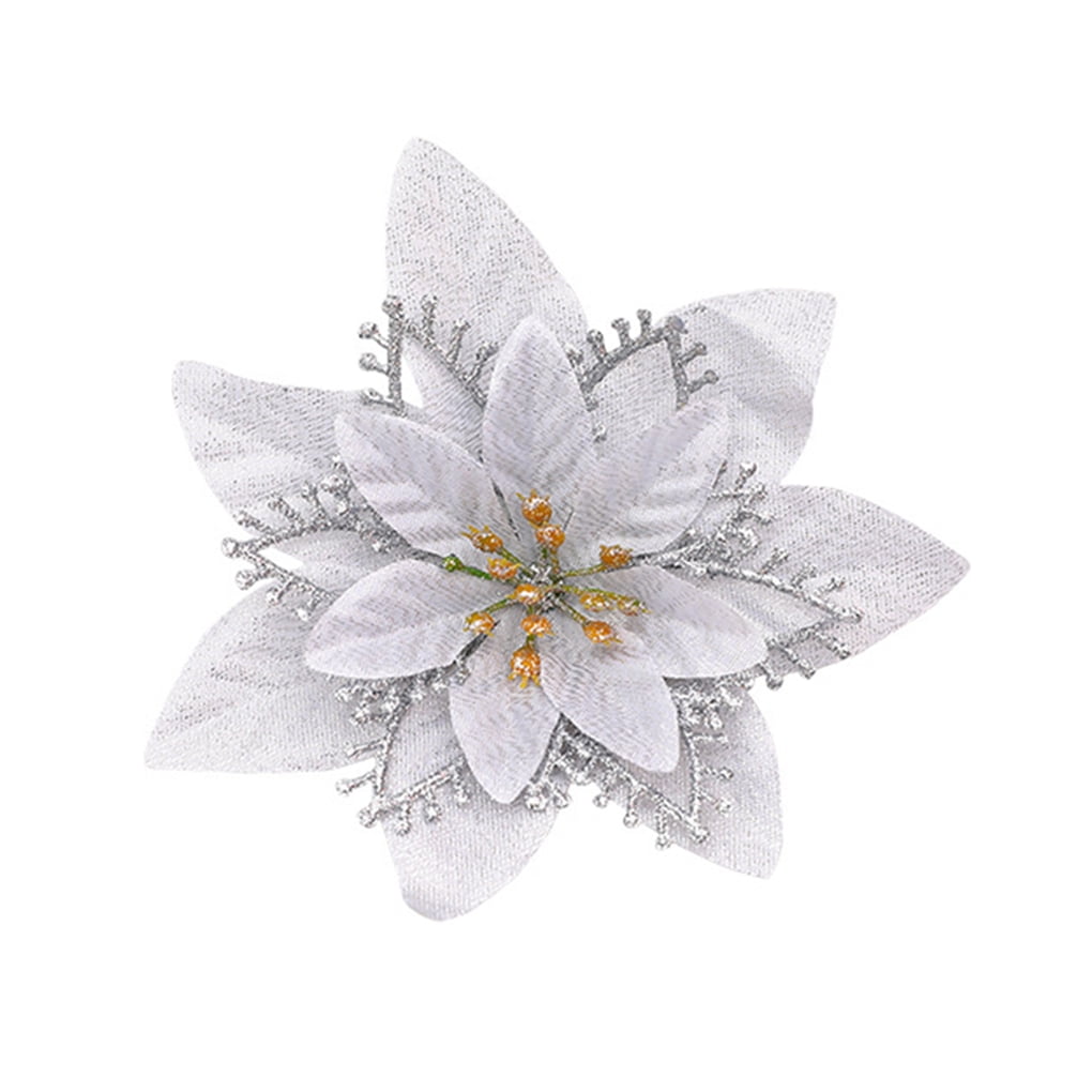 'Artificial Flower Fake Christmas Flower Home Office PE Decoration Xmas Tree Ornament, Silver'