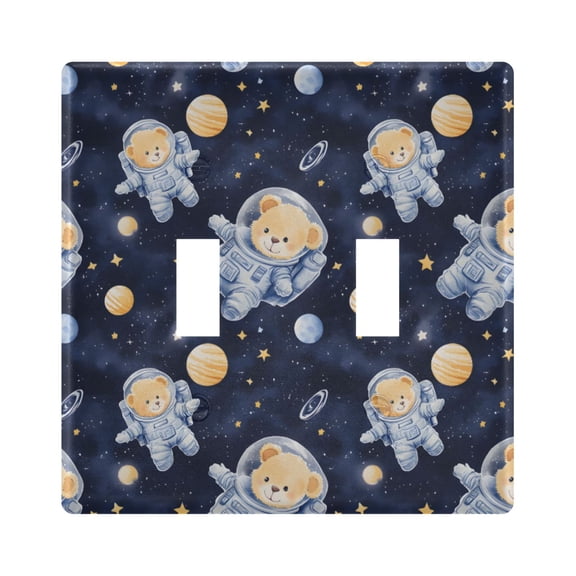 Dailycode Light Switch Plate Covers 2 Gang Wall Plate Plastics Outlet Covers for Kitchen Home Office Decor Cute Bear in Space