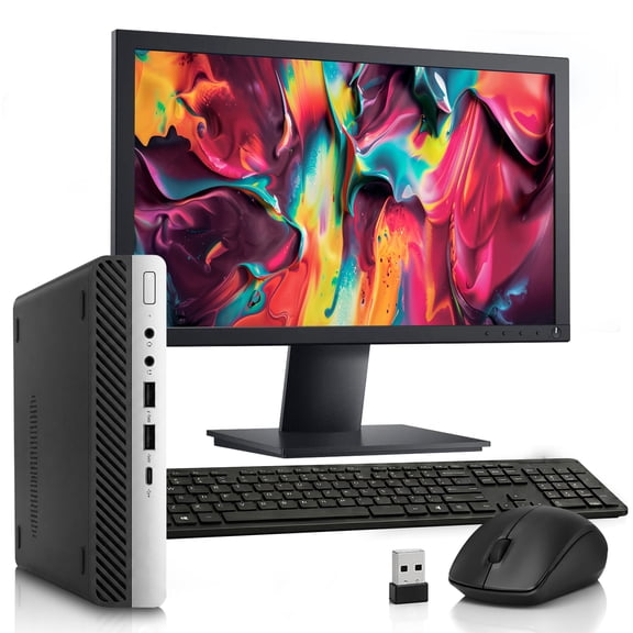 Restored HP G5 Mini Desktop Computer PC, Intel Core i7-9700T 9th Gen, 16GB DDR4 RAM, 512GB SSD, 24" Monitor, Windows 11 Pro, Built-in Wi-Fi, Wireless Keyboard & Mouse