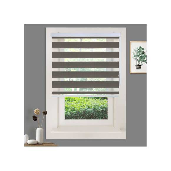 WYMO Stores Zébrées 50 x 72 Pouces - Stores et Toiles Horizontaux Translucides pour le Jour et la Nuit - Toiles Enrouleurs Filtrant la Lumière pour Fenêtres - Gris Foncé - Tige de Commande Manuelle