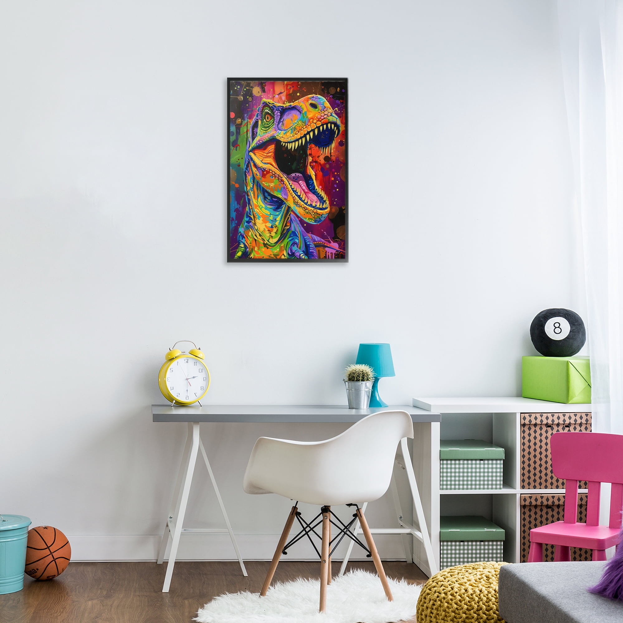 Stupell Industries Paint Splatter Urban T-Rex Black Framed Giclee Art, design by Creative Studio