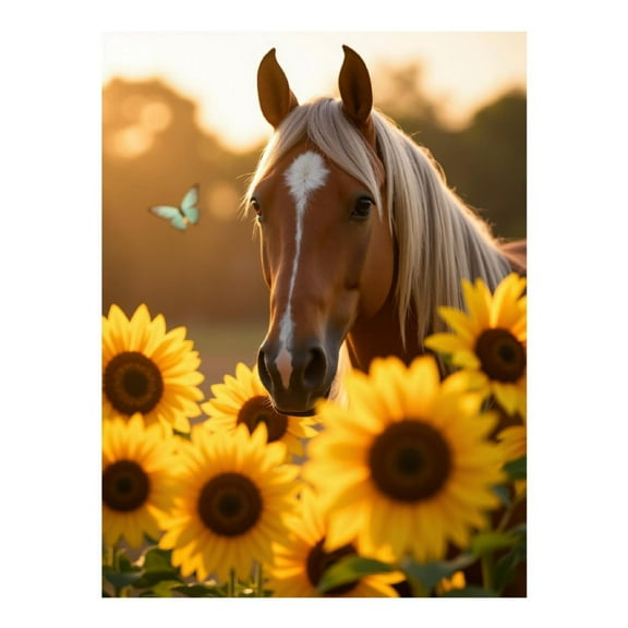 Diamond Art Kits for Adults, Horse Sunflowers Butterfly Sunset 5D Diamond Painting Kits for Adults Beginners, DIY Full Drill Diamond Painting, Gem Art and Crafts 12x16