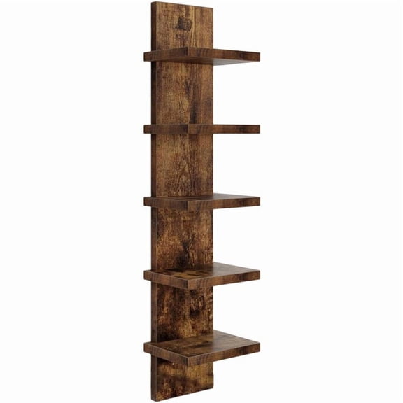 Kuntesetty 5 Tier Wooden Wall Mounted Storage Shelf Quick Installation 7.2×5.5×30.7inch Brown