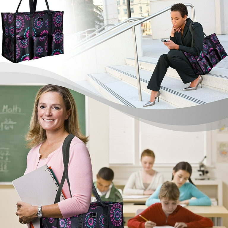 Pursetti Zip Top Organizing Utility Tote Bag with Multiple Exterior Interior Pockets for Working Women Nurses Teachers and Soccer Moms Purple
