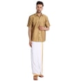 thumbnail image 5 of eloria Mens Traditional Gold Tone Striped Party Shirt with Mundu Vesty Style Dhoti, 5 of 5