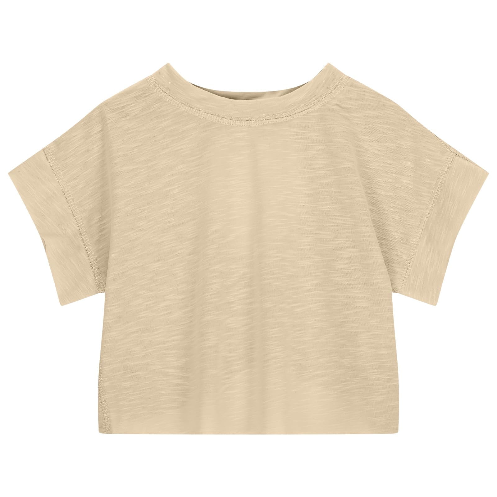 Faraee Teen Girls Open Back Shirts Backless Yoga Workout Summer Cute Tee Tops Short Sleeve Crop Oversized T Shirts Clothes 4t 5t 6t 7t 4-14 Years Beige