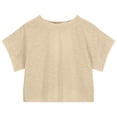 thumbnail image 5 of CAICJ98 T Shirts for Girls Summer Tops Motion Fashionable Cute Round Neck Short Sleeve Open Back Shirts Sports Casual Backless Tees (Beige,11-12 Years), 5 of 7