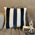 thumbnail image 3 of The HomeCentric Decorative Throw Pillow covers Navy Pack of 2, 14"x14" (35x35 cm) Velvet & Linen Patchwork, Striped Cushion Covers For Sofa, Striped Modern Style - Velvet Band Navy, 3 of 10
