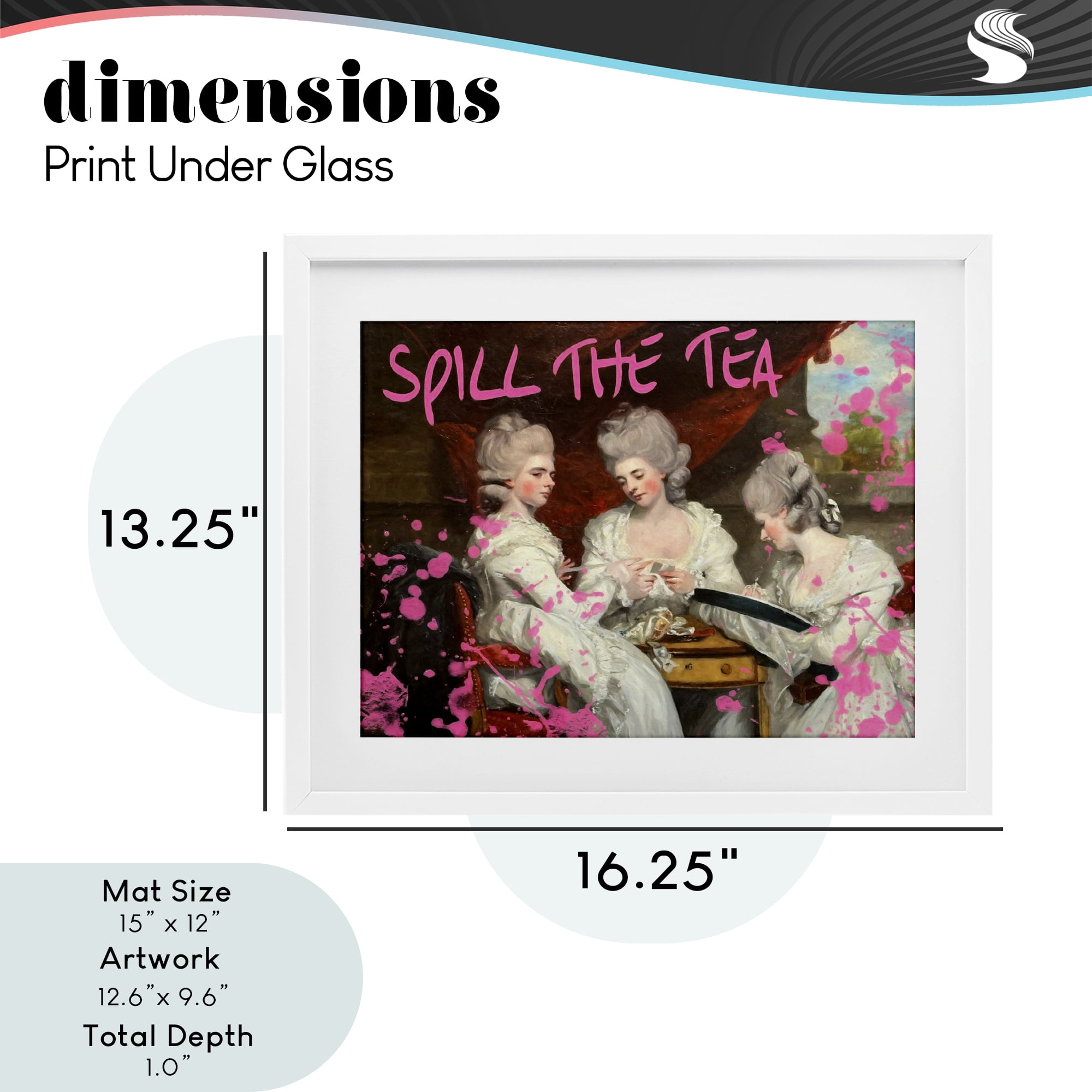 Stupell Industries Spill The Tea Iconic Ladies White Framed Print Under Glass, design by Grotto Studios
