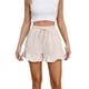 thumbnail image 1 of Pantalones cortos de algodón for mujer, cintura alta, dobladillo con volantes, cordón elástico, pantalones ligeros de verano for vacaciones en la playa, 1 of 7